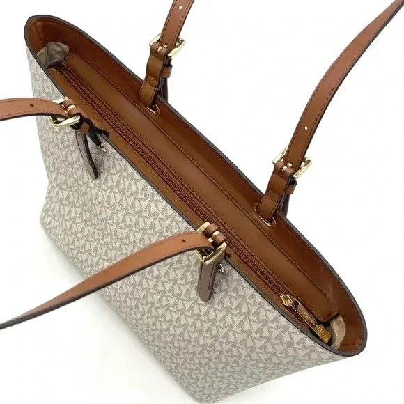 Michael Kors Medium Double Packet Tote Bag & Trifold Wallet Vanilla/Brown
